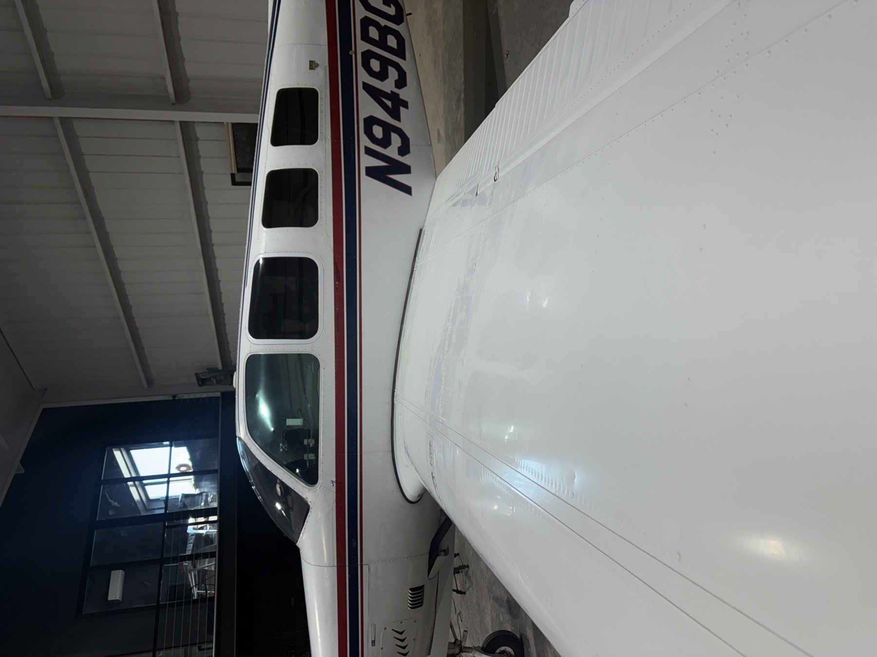 General aviation aircraft detail in hangar near Lubbock TX