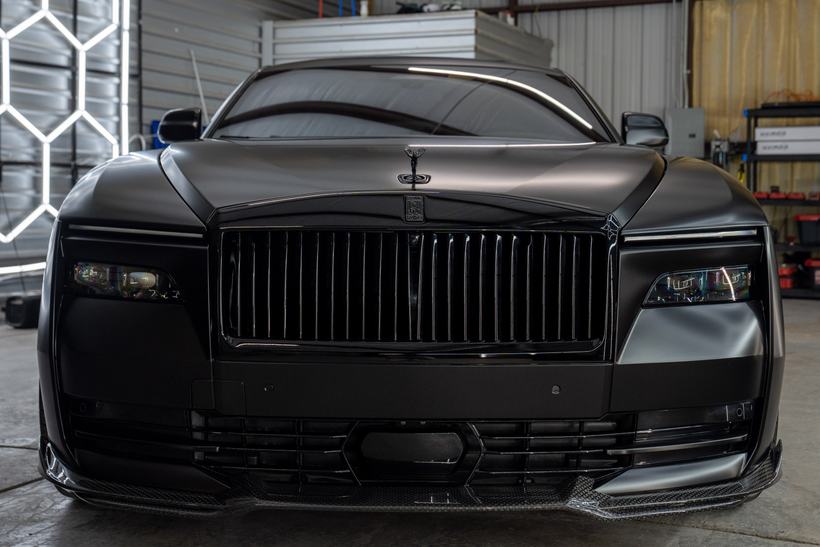Rolls-Royce in satin black, front on, after ceramic coating in Lubbock TX