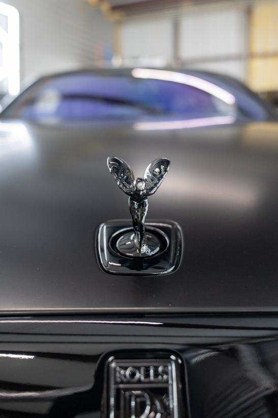 Spirit of Ecstasy and satin black hood after decontamination